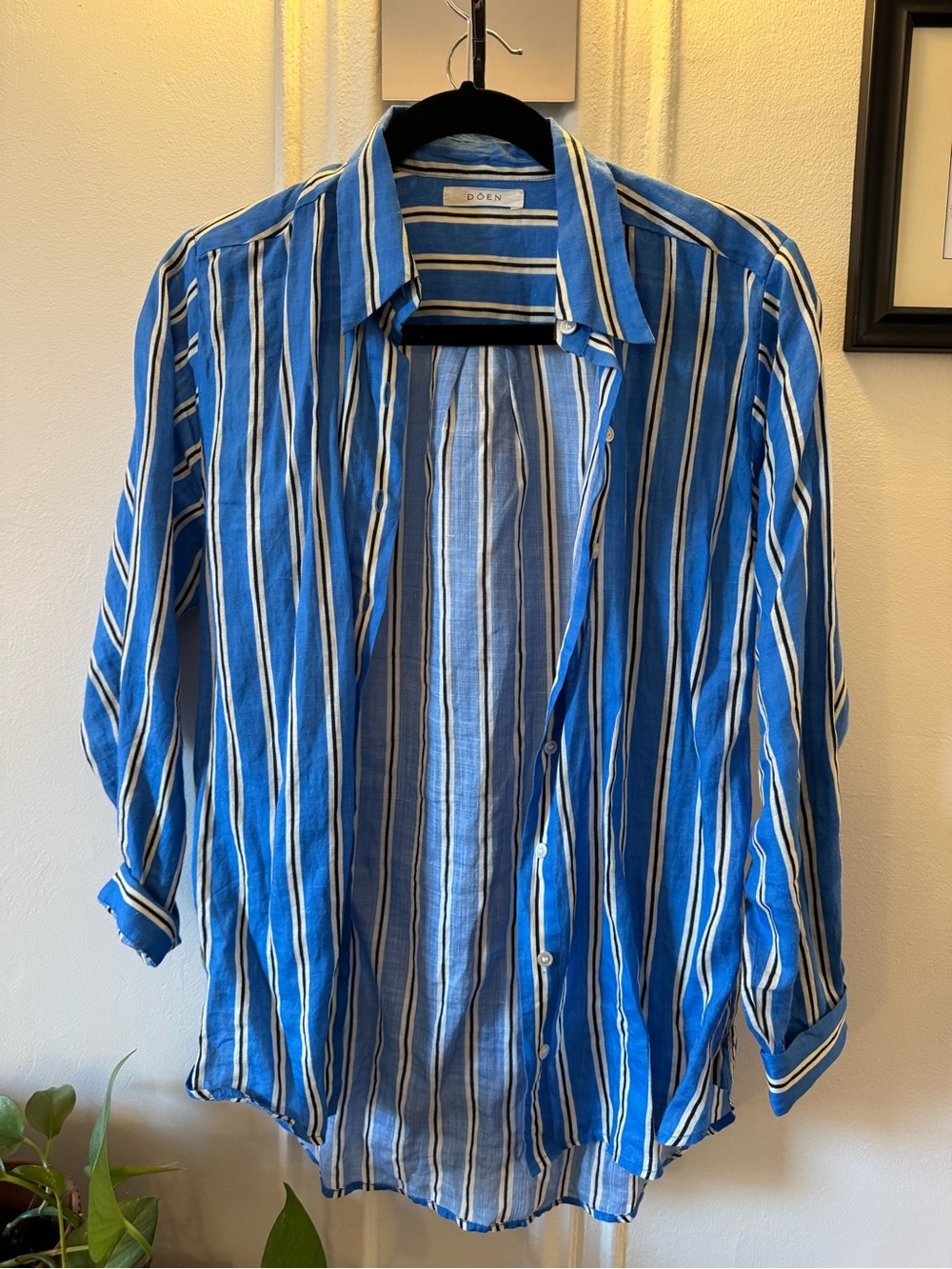 Doen Lightweight Button Down - Remis Top in Bleu Monaco Stripe